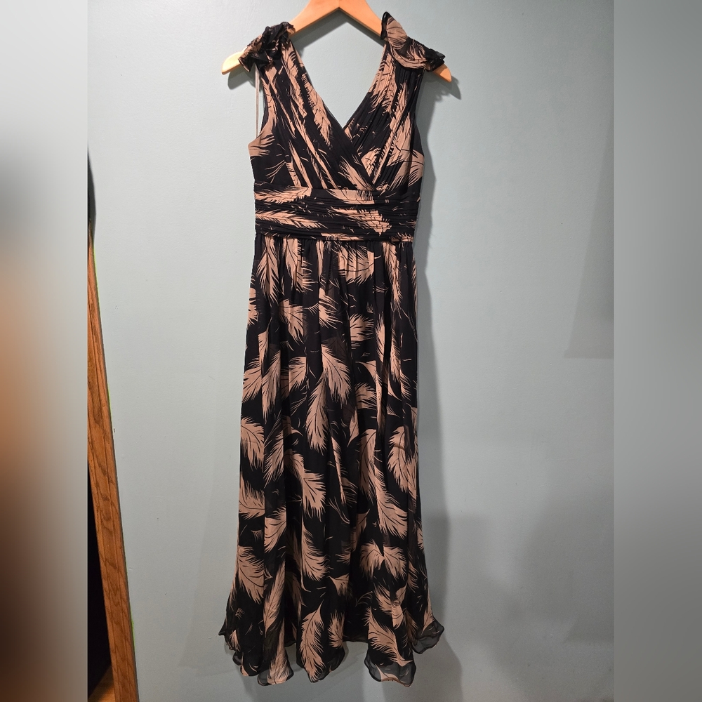 Marchesa Notte Silk Y2K Palm Leaf Maxi Dress Size 2